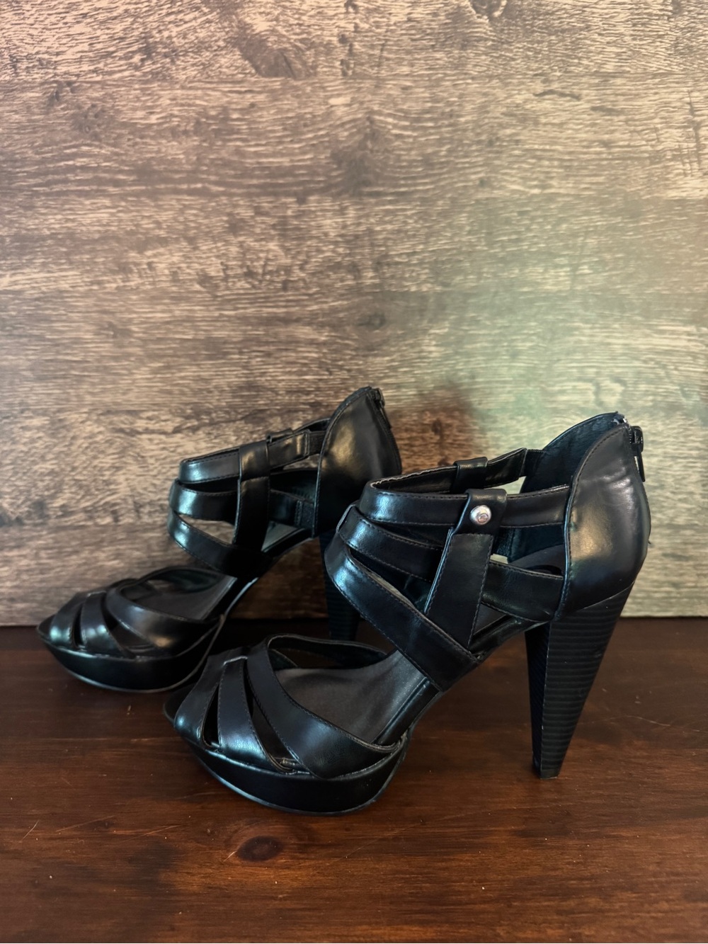 G by Guess Black Strappy Platform High Heels